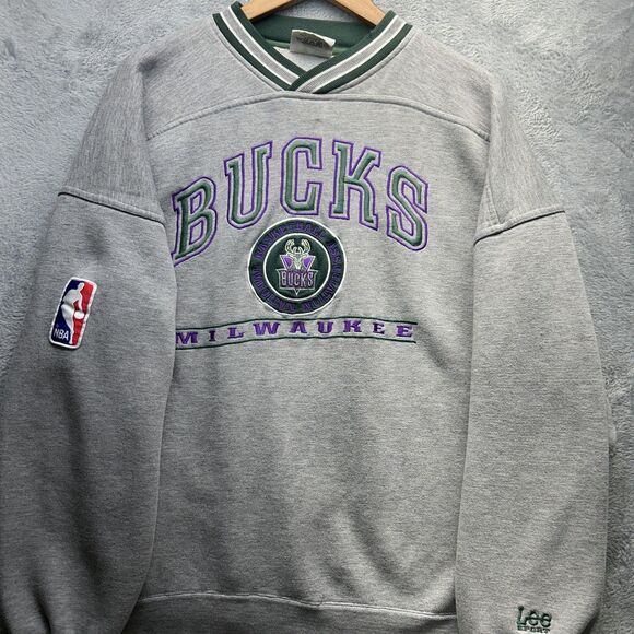 Vintage Milwaukee Bucks Sweatshirt Sz XL Gray Green NBA Basketball Crewneck 90s - Picture 1 of 14